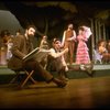 L-R) Actors Mandy Patinkin (as painter Georges Seurat), William Parry, Chris Groendahl and Bernadette Peters in a scene from the Broadway production of the musical "Sunday In The Park With George." (New York)