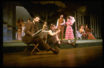 L-R) Actors Mandy Patinkin (as painter Georges Seurat), William Parry, Chris Groendahl and Bernadette Peters in a scene from the Broadway production of the musical "Sunday In The Park With George." (New York)