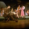 L-R) Actors Mandy Patinkin (as painter Georges Seurat), William Parry, Chris Groendahl and Bernadette Peters in a scene from the Broadway production of the musical "Sunday In The Park With George." (New York)