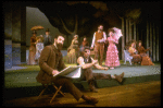 L-R) Actors Mandy Patinkin (as painter Georges Seurat), William Parry, Chris Groendahl and Bernadette Peters in a scene from the Broadway production of the musical "Sunday In The Park With George." (New York)