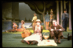 L-R) Actors Mary D'Arcy, Melanie Vaughan, Judith Moore, Nancy Opel, Brent Spiner, Robert Westenberg and Charles Kimbrough in a scene from the Broadway production of the musical "Sunday In The Park With George." (New York)