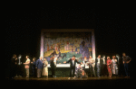 Actor Mandy Patinkin w. life size photo cut-outs of himself in a scene from the Broadway production of the musical "Sunday In The Park With George." (New York)