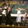 Actor Mandy Patinkin w. life size photo cut-outs of himself in a scene from the Broadway production of the musical "Sunday In The Park With George." (New York)