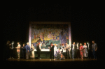 Actor Mandy Patinkin w. life size photo cut-outs of himself in a scene from the Broadway production of the musical "Sunday In The Park With George." (New York)