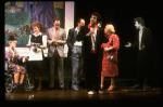 Actor Mandy Patinkin w. life size photo cut-outs of himself in a scene from the Broadway production of the musical "Sunday In The Park With George." (New York)