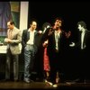 Actor Mandy Patinkin w. life size photo cut-outs of himself in a scene from the Broadway production of the musical "Sunday In The Park With George." (New York)