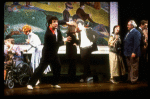 Actor Mandy Patinkin w. life size photo cut-outs of himself in a scene from the Broadway production of the musical "Sunday In The Park With George." (New York)