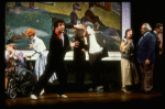 Actor Mandy Patinkin w. life size photo cut-outs of himself in a scene from the Broadway production of the musical "Sunday In The Park With George." (New York)