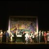 Actor Mandy Patinkin w. life size photo cut-outs of himself in a scene from the Broadway production of the musical "Sunday In The Park With George." (New York)