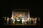 Actor Mandy Patinkin w. life size photo cut-outs of himself in a scene from the Broadway production of the musical "Sunday In The Park With George." (New York)