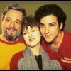 L-R) Composer Stephen Sondhein w. actors Bernadette Peters and Mandy Patinkin at a rehearsal for the Broadway production of the musical "Sunday In The Park With George." (New York)