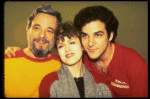 L-R) Composer Stephen Sondhein w. actors Bernadette Peters and Mandy Patinkin at a rehearsal for the Broadway production of the musical "Sunday In The Park With George." (New York)