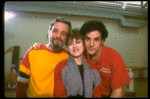 L-R) Composer Stephen Sondhein w. actors Bernadette Peters and Mandy Patinkin at a rehearsal for the Broadway production of the musical "Sunday In The Park With George." (New York)