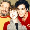 L-R) Composer Stephen Sondhein w. actors Bernadette Peters and Mandy Patinkin at a rehearsal for the Broadway production of the musical "Sunday In The Park With George." (New York)