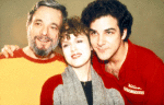 L-R) Composer Stephen Sondhein w. actors Bernadette Peters and Mandy Patinkin at a rehearsal for the Broadway production of the musical "Sunday In The Park With George." (New York)