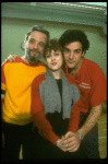 L-R) Composer Stephen Sondhein w. actors Bernadette Peters and Mandy Patinkin at a rehearsal for the Broadway production of the musical "Sunday In The Park With George." (New York)