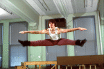 Dancer Scott Wise in flight during rehearsal for the Broadway production of the musical "Song and Dance." (New York)