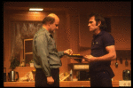 R-L) Actors Tommy Lee Jones and Peter Boyle in a scene from the New York Shakespeare Festival production of the play "True West." (New York)