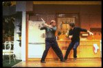 R-L) Actors Tommy Lee Jones and Peter Boyle in a scene from the New York Shakespeare Festival production of the play "True West." (New York)