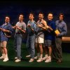 L-R) Actors Nathan Lane, Anthony Heald, Justin Kirk, Stephen Bogardus, John Benjamin Hickey and John Glover in a scene from the Broadway production of the play "Love! Valour! Compassion!." (New York)