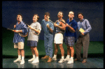 L-R) Actors Nathan Lane, Anthony Heald, Justin Kirk, Stephen Bogardus, John Benjamin Hickey and John Glover in a scene from the Broadway production of the play "Love! Valour! Compassion!." (New York)