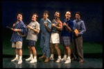 L-R) Actors Nathan Lane, Anthony Heald, Justin Kirk, Stephen Bogardus, John Benjamin Hickey and John Glover in a scene from the Broadway production of the play "Love! Valour! Compassion!." (New York)
