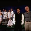 L-R) Actors Stephen Bogardus, Justin Kirk, John Benjamin Hickey, Stephen Spinella, Randy Becker, Nathan Lane and John Glover w. director Joe Mantello and playwright Terrence McNally on the set of the Manhattan Theatre Club production of the play "Love! (New York)