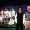 L-R) Actors Stephen Bogardus, Justin Kirk, John Benjamin Hickey, Stephen Spinella, Randy Becker, Nathan Lane and John Glover w. director Joe Mantello and playwright Terrence McNally on the set of the Manhattan Theatre Club production of the play "Love! (New York)
