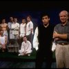 L-R) Actors Stephen Bogardus, Justin Kirk, John Benjamin Hickey, Stephen Spinella, Randy Becker, Nathan Lane and John Glover w. director Joe Mantello and playwright Terrence McNally on the set of the Manhattan Theatre Club production of the play "Love! (New York)