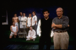 L-R) Actors Stephen Bogardus, Justin Kirk, John Benjamin Hickey, Stephen Spinella, Randy Becker, Nathan Lane and John Glover w. director Joe Mantello and playwright Terrence McNally on the set of the Manhattan Theatre Club production of the play "Love! (New York)