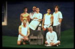 L-R) Actors Stephen Bogardus, Justin Kirk, John Benjamin Hickey, Stephen Spinella, Randy Becker, Nathan Lane and John Glover from the Manhattan Theatre Club production of the play "Love! Valour! Compassion!." (New York)