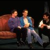 L-R) Actors Nathan Lane and Stephen Spinella conferring w. director Joe Mantello on the set of the Manhattan Theater Club production of the play "Love! Valour! Compassion!." (New York)