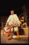 R-L) Actors Robert Picardo and Jack Lemmon (in a chicken suit) in a scene from the Broadway production of the play "Tribute." (New York)