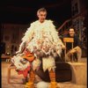 R-L) Actors Robert Picardo and Jack Lemmon (in a chicken suit) in a scene from the Broadway production of the play "Tribute." (New York)