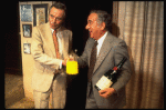 R-L) Actors A. Larry Haines and Jack Lemmon in a scene from the Broadway production of the play "Tribute." (New York)