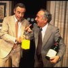 R-L) Actors A. Larry Haines and Jack Lemmon in a scene from the Broadway production of the play "Tribute." (New York)