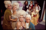 Actors (Front L-R) Grady Clarkson, Elaine Kerr, Connie Danese & Ty McConnell, (Rear L-R) Gene Kelton, Patti Perkins, Robert G. Denison, Pamela Adams & Philip Charles MacKenzie in a scene fr. the Off-Broadway musical "The Contrast." (New York)