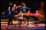 Actors (L-R) Craig Wells, J. B. Adams, Nancy E. Carroll, Suzanne Hevner, Christine Toy & Diane Fratantoni in a scene fr. the Off-Broadway musical "Balancing Act." (New York)