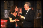 Actors Karen Valentine & Vincent Gardenia in a scene fr. the Off-Broadway play "Breaking Legs." (New York)