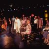 Actress Anne Francine (seated C) & cast in a scene fr. the pre-Broadway production of the musical "A Broadway Musical."