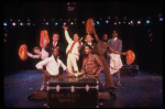 Actors Helen Gallagher, Julius LaRosa, Larry Marshall, & Gwyda Donhowe, (Front 2R) Larry Riley in a scene fr. the pre-Broadway production of the musical "A Broadway Musical."