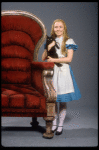 Actress Kate Burton w. cat in a publicity shot fr. the Broadway revival of "Alice in Wonderland."