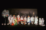 [Front L-R] Curt Dawson, Brian Reddy, Richard Woods, John Seidman [kneeling], Kate Burton, [kneeling Spades:] Geoff Garland, Steve Massa, Robert Boyle and unidentified others in in the stage production Alice in Wonderland