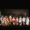 [Front L-R] Curt Dawson, Brian Reddy, Richard Woods, John Seidman [kneeling], Kate Burton, [kneeling Spades:] Geoff Garland, Steve Massa, Robert Boyle and unidentified others in in the stage production Alice in Wonderland