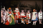 [Front L-R] Curt Dawson, Brian Reddy, Richard Woods, John Seidman [kneeling], Kate Burton, [kneeling Spades:] Geoff Garland, Steve Massa, Robert Boyle and unidentified others in in the stage production Alice in Wonderland