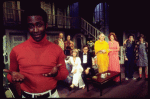 Actors (L-R) Cleavon Little, William LeMassena, Polly Holliday, Jill Eikenberry, Jim Jansen, Barnard Hughes, Anita Dangler, Zane Lasky & Pamela Payton-Wright in a scene fr. the Broadway play "All Over Town." (New York)