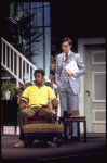 Actors (L-R) Cleavon Little & Jim Jansen in a scene fr. the Broadway play "All Over Town." (New York)