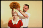 Actress Danielle Findley being fitted with red "Annie" wig in a publicity shot for the Broadway musical "Annie 2: Miss Hannigan's Revenge." (New York)