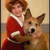Actress Danielle Findley in costume as "Annie" w. dog Beau ("Sandy") in a publicity shot for the Broadway musical "Annie 2: Miss Hannigan's Revenge." (New York)