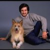 Animal trainer William Berloni w. dog Beau ("Sandy") in a publicity shot for the Broadway musical "Annie 2: Miss Hannigan's Revenge." (New York)